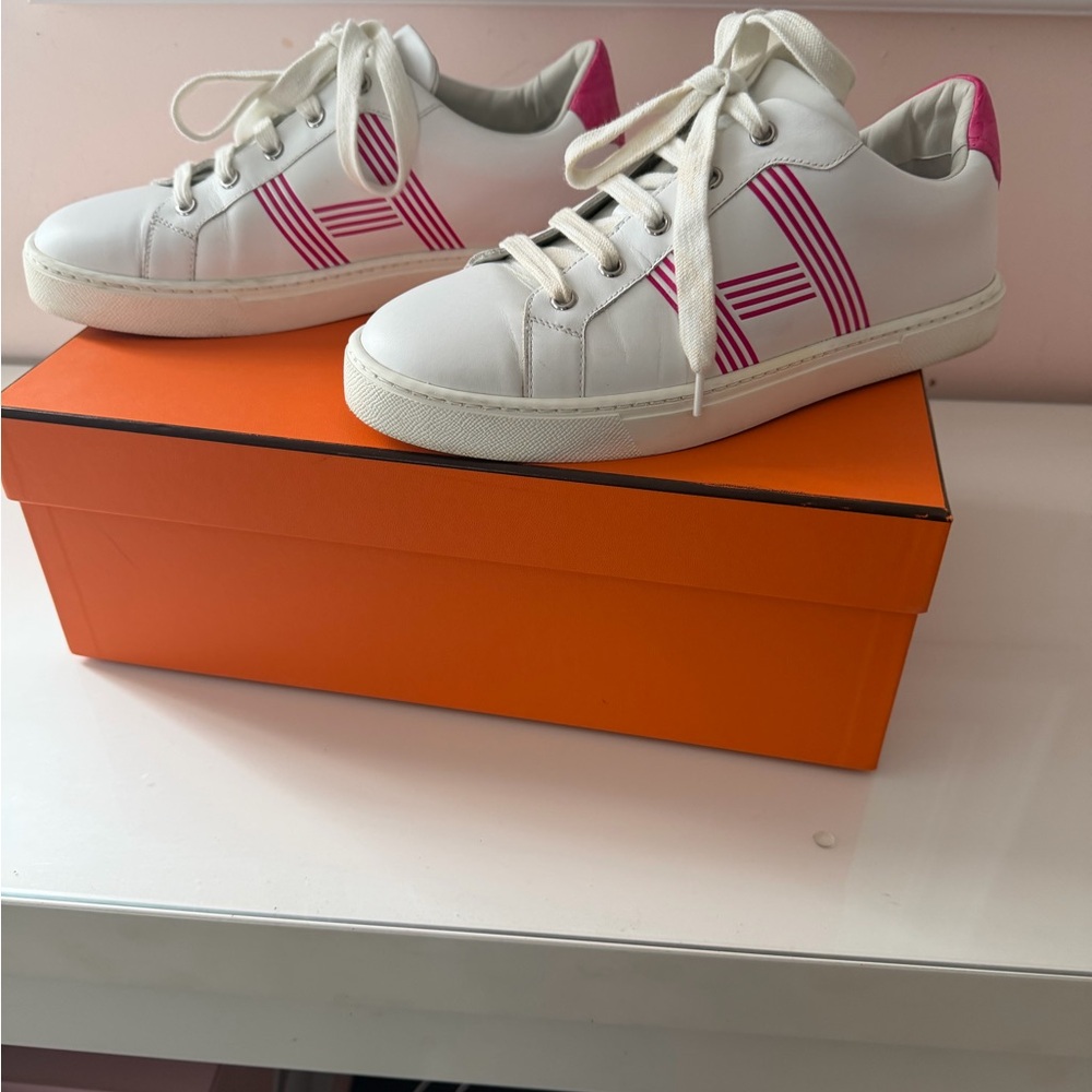 Hermes White and Pink Sneakers